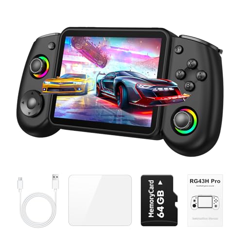 RG43H Pro Retro Handheld Game Console, 4.3 Inch Retro Gaming Console with 4000mAh Battery, RK3562 Opensource Hand Held Games Console, EmuELEC&RGBOX Dual Systems Video Console, HDMI TV Output, Black - color: Black