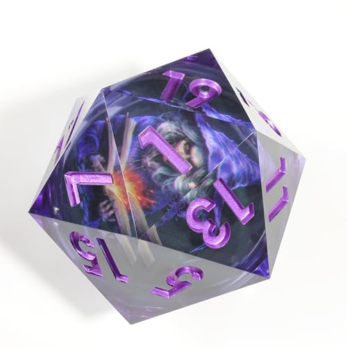 Mini Planet DND Sharp Edge Giant 50mm Dungeons and Dragons Chonk D20 Liquid Core Polyhedral RPG MTG Table Games Dice - color: Wise Witch E16