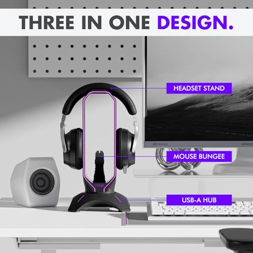Tilted Nation Gaming Headset Stand | RGB Headphone Stand for Desk with Mouse Bungee and USB Hub (Cool and Clean Setup) Gaming Headset Holder - Perfect Gamer Gift Accessory - color: Black