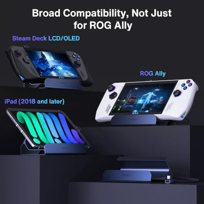iVANKY Legion Go/ROG Ally X/ROG Ally/Steam Deck Dock with 100W PD Charger, 8-in-1 Hub Docking Station with HDMI 4K@144Hz Gigabit Ethernet, USB-A 3.0 100W Charging USB-C Port for Valve Stream Deck - color: Dark Blue