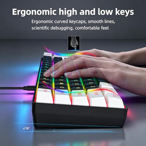 Snpurdiri 60% Wired Gaming Keyboard, Small RGB Backlit Membrane Gaming Keyboard, Ultra-Compact Mini Waterproof Keyboard for PC Computer Gamer White and Black - color: White and Black