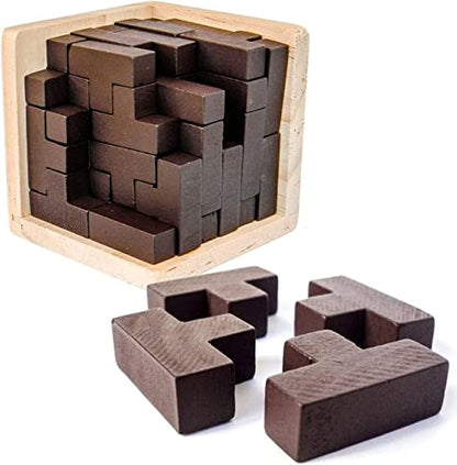 Wooden Brain Teaser Puzzles Box Brain Teasers Wooden Puzzle T-Shaped Geometric Intellectual Jigsaw Logic Cube Puzzles Mind Games for Kids and Adults - color: Coffee