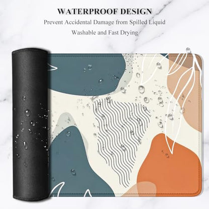 Auhoahsil Large Mouse Pad, XXL Desk Pad, Extened Mousepad 31.5" x 11.8", Non-Slip Rubber Base, Stitched Edges, Superior Surface, Gaming Keyboard Mat, Waterproof Desk Pad, Desert Leaves - color: 09 Boho Abstract Leaves, size: XL - 11.8 x 31.5 Inches