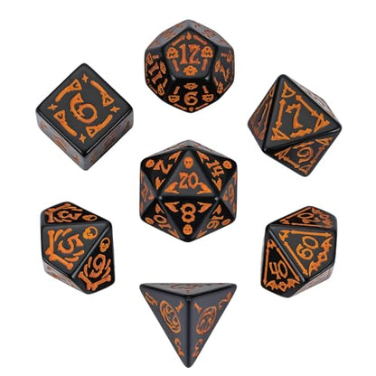 7-Die DND Dice Set Scary Pattern Polyhedral Dice Set with Leather Bag, Skull Dice D&D Dice Set for RPG Table Games. (Scary Pattern-Black) - color: Halloween Pattern-black