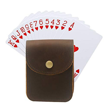 Playing Card Case,Genuine Leather Deck Card Holder for Magicians Poker Players Camping Holidays Trips -Brown - color: Single deck