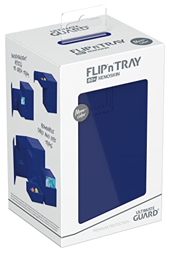Ultimate Guard Flip'n'Tray 80+, Deck Case for 80 Double-Sleeved TCG Cards + Dice Tray, Blue, Independent Magnetic Closure & Microfiber Inner Lining - color: Blue, size: 80+