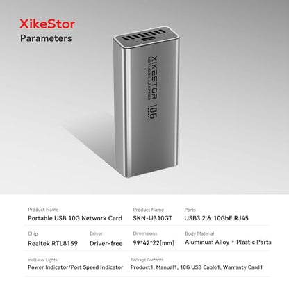 USB C to Ethernet Adapter Plug and Play 10Gb RJ45 Network Card | (Thunderbolt 5/4/3 USB4 Compatible) Aluminum Cooling Case, Fanless Silent, Realtek RTL8159, ~9.7Gb on Windows, ~6Gb on macOS - color: USB C to 10Gb RJ45