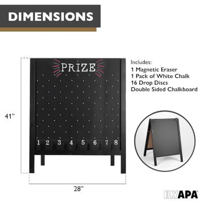 Ilyapa Prize Drop Board, 27.5x41 in - Penny Drop Game, Chalkboard Sign | Wooden A-Frame Chalkboard Sign, Includes 16 Coin Drop Discs & Eraser - For Trade Shows & Events - color: Black, size: 28x41