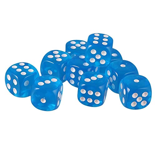 10PCS Polyhedral Dice - D6 Acrylic Dice, 16mm, Transparent Blue for RPG, MTG, DND, Table Games - color: Transparent Blue