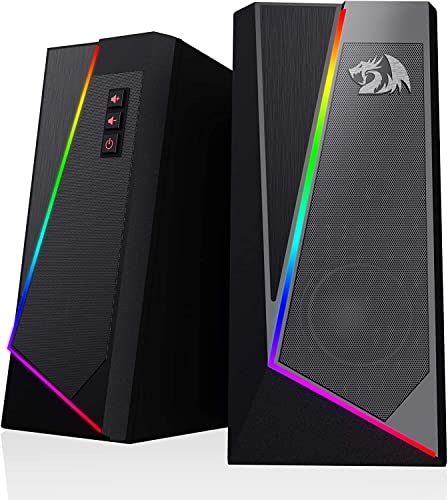 Redragon GS520 Wired 2.0 Channel Stereo Sound Desktop RGB Computer Speakers | Enhanced Auido Quality, Plug & Play USB Powered PC Gaming Speaker, 6 Colorful Backlight Modes, Easy-Access Volume Control - color: Black