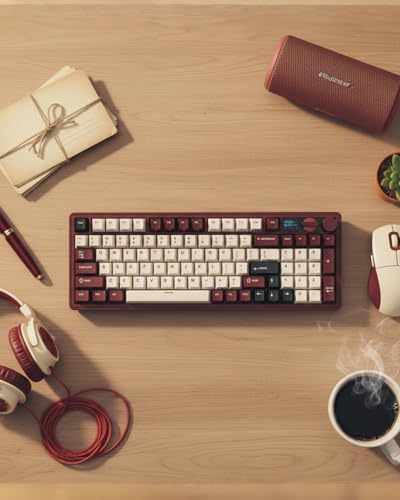RK ROYAL KLUDGE M100 Wireless Mechanical Keyboard with Screen & Knobs, Red | RGB Gaming Keyboard with Number Pad, Bluetooth/2.4G/Wired, Hot Swappable Gasket Mount, Full Size for PC/Win/Mac, Cream Switch - color: Red