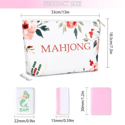 160 Engraved American Mahjong Tile Set Summer Design 1.2" Pink Melamine with Portable Storage Bag and Accessories, 1.2" Mahjong Game Set Cute Design