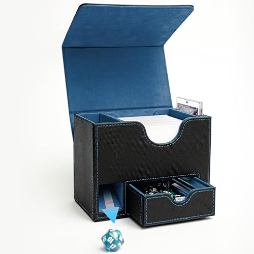 Commander Deck Box for MTG with Dice Tray - Card Deck Box Fits 100 Double-Sleeved Cards & 35PT Card Brick with Commander Display & Magnetic Holder for TCG/CCG Games-Black/Blue - color: Black Blue