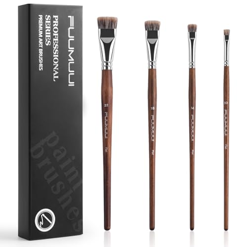 Fuumuui Professional Paint Brush Set, 4Pcs Natural Badger Hair with Flat Shape Blending Mop Oil Paint Brushes for Acrylic Painting Oil and Gouache - style: Flat