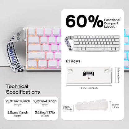 MechLands Aula Mini60 HE PRO Wireless Hall Effect Gaming Keyboard, 4000mAh | Magnetic Keyboard with 8K Polling, Fast Trigger, SOCD & DKS, Adjustable Actuation, RGB Backlit, Sound Dampening (White) - color: White