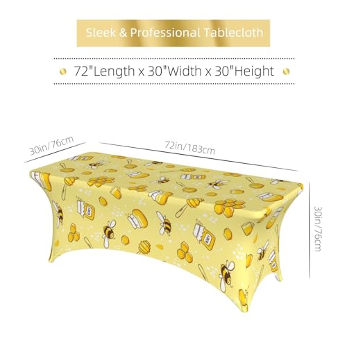 Famame Cute Bees and Honey Rectangular Fitted Tablecloth- 6Ft Stretch Spandex Table Covers Patio Design Tablecloths for Wedding Banquet Party (72Lx30Wx30H) - color: Bees and Honey, size: 3" x 1" (Rectangular)