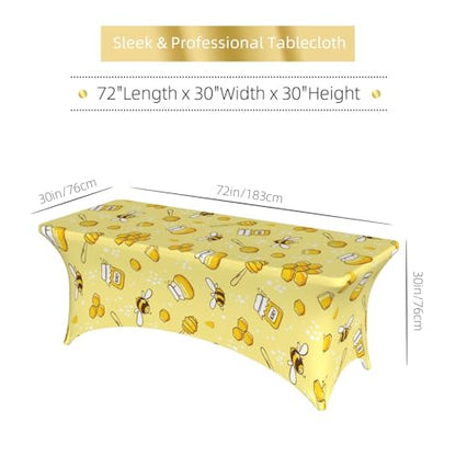 Famame Cute Bees and Honey Rectangular Fitted Tablecloth- 6Ft Stretch Spandex Table Covers Patio Design Tablecloths for Wedding Banquet Party (72Lx30Wx30H) - color: Bees and Honey, size: 3" x 1" (Rectangular)