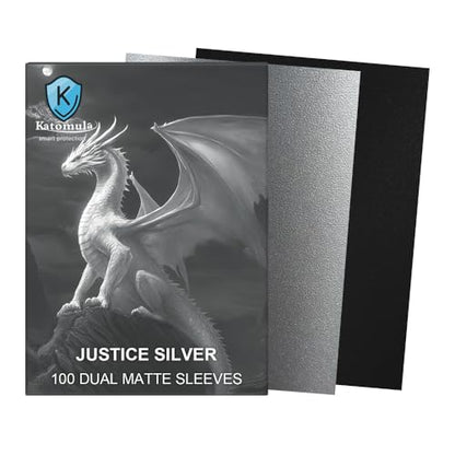Justice Silver Dual Matte Card Sleeves, Katomula Card Sleeves for MTG, Standard Card Sleeve for MTG, PKM, Flesh & Blood - color: Justice Silver