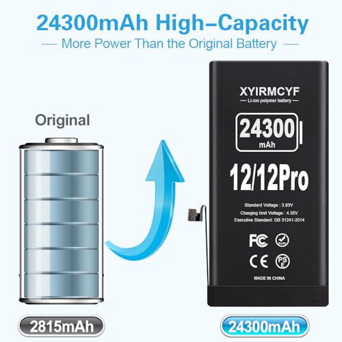 XYIRMCYF 24300mAh Super Capacity Battery Compatible with iPhone 12/12 Pro, 0 Cycle Li-Polymer Replacement Battery for iPhone 12/12 Pro, with Professional Repair Tool Kit - color: 12/12Pro-24300