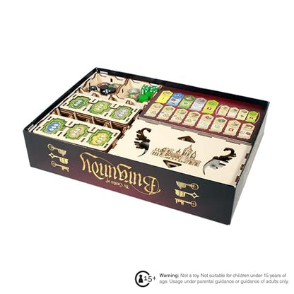 The Broken Token Game Organizer Compatible with The Castles of Burgundy - Wooden Game Organizing Box with Multiple Trays