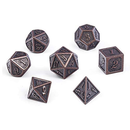 D&D Metal Dice Set, DNDND 7PCS Metallic Ancient Copper Dice with Metal Case for DND Dungeons and Dragons Table Games Roly Playing Rolling - color: Ancient Copper