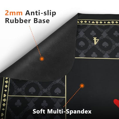 ORIENGEAR Poker Mat 70x35 Inch, 10 Player Poker Table Topper with Non-Slip Rubber Base & Carry Bag, Professional Blackjack Table Top for Texas Holdem, Home Casino Game Nights - color: Black