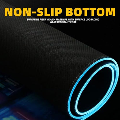 Large RGB Gaming Mouse Pad,Full Desk XL Extended Gaming Mousepad,14 Modes Glow, 7 LED Colours,Balanced Control & Speed - Non-Slip Rubber Base & Smooth Fabric Surface