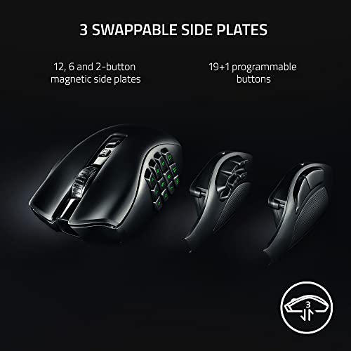 Razer Naga V2 Pro Wireless Gaming Mouse: Interchangeable Side Plate w/ 2, 6, 12 Button Configurations - Focus+ 20K DPI Optical Sensor - Fastest Gaming Mouse Switch - Chroma RGB Lighting (Renewed)
