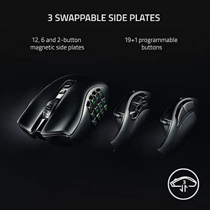 Razer Naga V2 Pro Wireless Gaming Mouse: Interchangeable Side Plate w/ 2, 6, 12 Button Configurations - Focus+ 20K DPI Optical Sensor - Fastest Gaming Mouse Switch - Chroma RGB Lighting (Renewed)