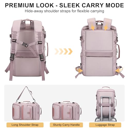 PIJUSHI Carry on Travel Backpack for Women with Shoe Compartment Fits 16“ | 3-In-1 Convertible Duffel/Shoulder Bag with USB Port, Anti-Theft Pocket for Daily, Weekend Trip, PE039 Light Purple - color: Light Purple
