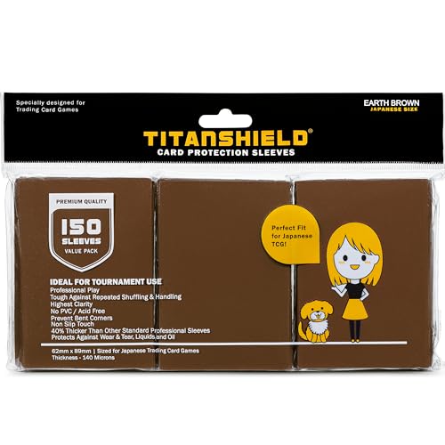 TitanShield (150 Sleeve/Earth Brown) Small Japanese Sized Trading Card Sleeves Deck Protector for Yu-Gi-Oh, Cardfight!! Vanguard & More - color: Earth Brown