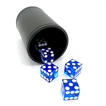 Luck Lab Black Leather Dice Stacking Cup with 5 Serialized Razor Edge 19 mm Casino Dice - Pro Straight Cup for Stacking and Magic Tricks (Blue Dice) - color: Blue Dice