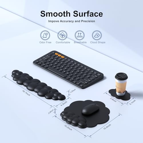 MOKURU Cloud Mouse Pad with Wrist Rest, Cloud Keyboard Wrist Rest, Mouse Pad Wrist Support, Ergonomic Keyboard Mouse Wrist Support (Black) - color: Black