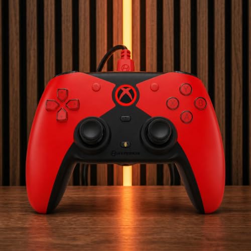 Hyperkin The Competitor Wired Controller for XBOX Series X|S, XBOX One & PC with Hall Effect Joysticks & Impulse Triggers, Symmetrical Layout & Precision D-Pad - Officially Licensed XBOX - Widow - color: 레드