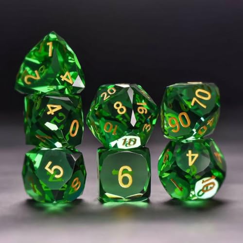 Prism Gemstone DND Dice Set, 7-Piece Glass Gemstone Dice for Dungeons and Dragons, RPG MTG Polyhedral D&D Crystal Glass Dice Set D4 D6 D8 D10 D% D12 D20 for TTRPGs - color: Prism Green