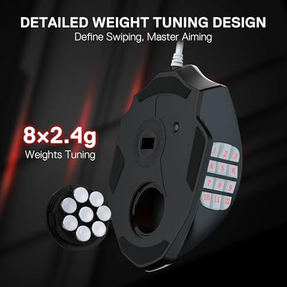 Redragon M908 Wired RGB MMO Gaming Mouse 24000 DPI Remapping Keys | Stable Lag-Free Connection, Redefine Keybinding Macro, Vibing Backlight, Ergonomic Grip Body Comfort - color: Black & White, style: Wired M908