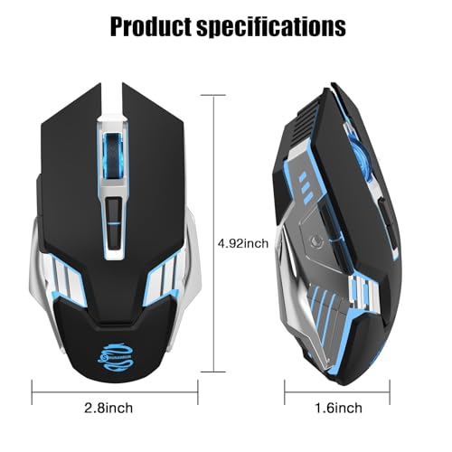3-Mode RGB Silent Rechargeable Wireless Gaming Mouse Black | BT5.0/BT3.0+2.4G connection, RGB backlight & quiet click, for gaming office, compatible with Laptop, PC, Mac, iPad & Tablet