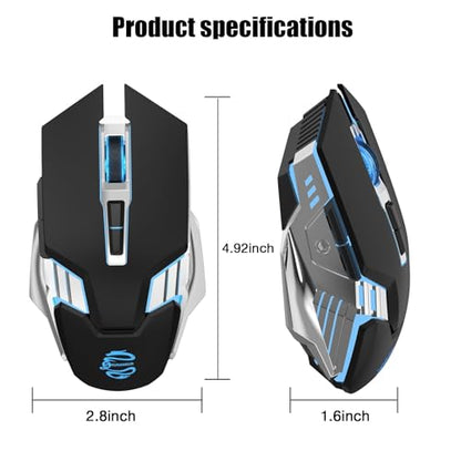 3-Mode RGB Silent Rechargeable Wireless Gaming Mouse Black | BT5.0/BT3.0+2.4G connection, RGB backlight & quiet click, for gaming office, compatible with Laptop, PC, Mac, iPad & Tablet
