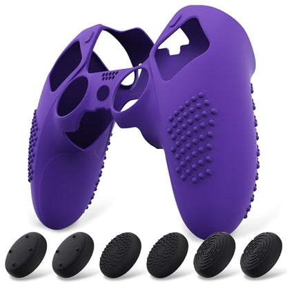 PlayVital 3D Studded Edition Anti-Slip Silicone Cover Case for ps5 Edge Controller, Soft Rubber Protector Skin for ps5 Edge Wireless Controller with 6 Thumb Grip Caps - Purple - color: Purple