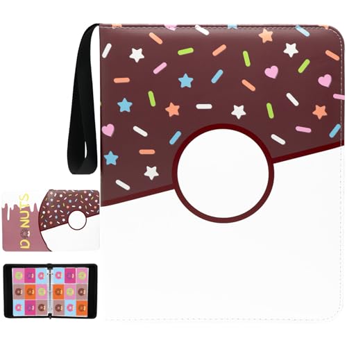 9 Pocket Card Binder 900 Card Holder Album, Choco Donut Trading Cards Holder Zipper Binder for Girl Teen Collection (Choco Donut, 900 Pocket) - color: Choco Donut, size: 900 Pocket