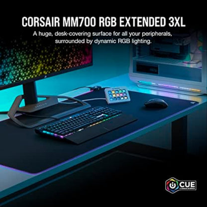 Corsair MM700 RGB Extended 3XL Cloth Gaming Mouse Pad/Desk Mat - Massive 1,220mm x 610mm (48” x 24”) Cloth Surface, 360° Three-Zone RGB Lighting, Two USB Ports - Black - size: 48"L x 24"W