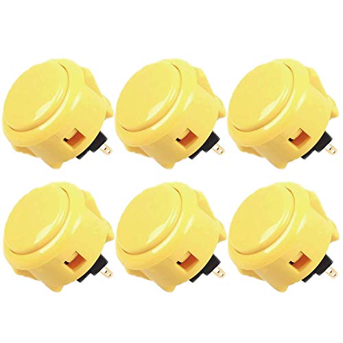 Sanwa 6 pcs OBSF-30 Original Push Button 30mm - for Arcade Jamma Video Game & Arcade Joystick Games Console (Yellow), Use for Arcade Game Machine Cabinet S@NWA