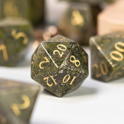 UDIXI Gemstone Dice Set D&D Chrysopal Stone DND Dice Set for Tabletop Games | Natural Stone, Premium Gift Box, DM Gift, for Dungeons and Dragons Role Playing Games - color: Chrysopal