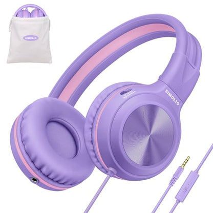 SIMOLIO Manyshare Series- Wired Headphones for Kids, Girls School Headphone with Microphone & Share Port & Volume Limit, Foldable Durable Over Ear Headsets for Tablet Travel Airplane Teens (Purple) - color: Lavender 3.5mm
