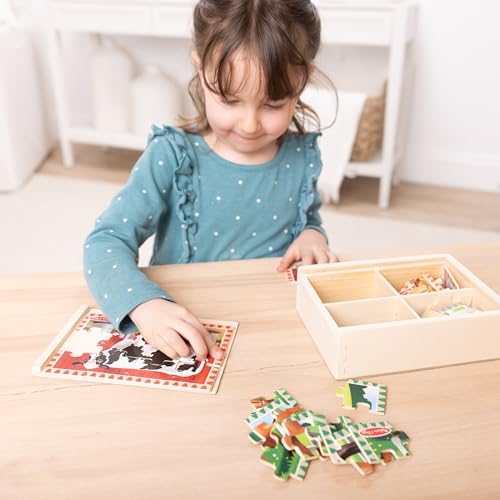 Melissa & Doug 4‑in‑1 Wooden Farm Jigsaw Puzzle Set, 48 Pieces with Storage Box, Toddler Puzzle Toy for Kids Ages 3+ - style: Farm Animals
