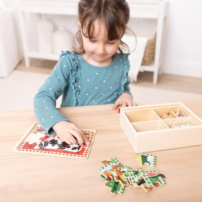 Melissa & Doug 4‑in‑1 Wooden Farm Jigsaw Puzzle Set, 48 Pieces with Storage Box, Toddler Puzzle Toy for Kids Ages 3+ - style: Farm Animals
