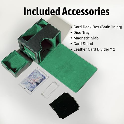 MTG Deck Box for Commander with Dice Tray - Card Deck Box Fits 100 Double-Sleeved Cards & 35PT Card Brick with Commander Display & Magnetic Holder for TCG/CCG Games(Black/Green) - color: Black Green