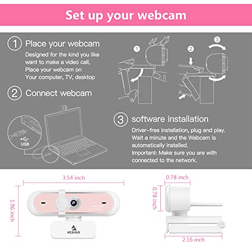 NexiGo N660P 1080P 60FPS Webcam with Software Control, Dual Microphone & Cover, Autofocus, HD USB Computer Web Camera, for OBS/Zoom/Skype/FaceTime/Teams/Twitch, Pink - size: 1080P 60FPS Webcam Pink