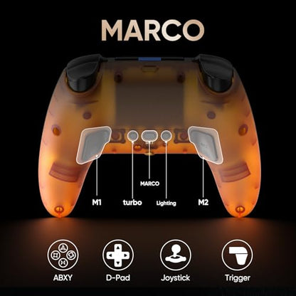 BETMI LED Wireless Controller for PS5, Pro/Slim/PC(Frosted Orange Black) | Hall Joysticks/Trigger, Marco Back Button, Turbo, Dual Vibration, 6-Axis, 3.5mm Jack, Built-in Mic/Speaker, for Steam Deck