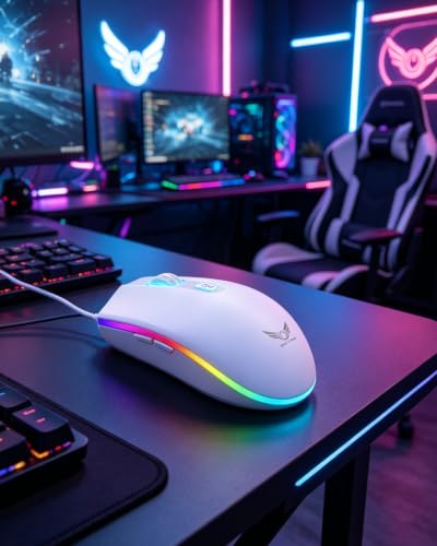 Wired Gaming Mouse with 3 - Level DPI, RGB RGB Gaming Mouse, Ergonomic Comfortable Grip PC Gaming Mice, Precise Optical Sensor Computer Mouse for Office/Game/Home (White) - color: White